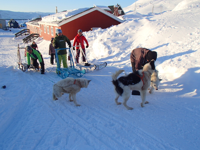 Figure 4. &quot;Now let&#39;s go.&quot; Trying the sledges with dogs near the school. Photo courtesy of Kamilla Oliver.