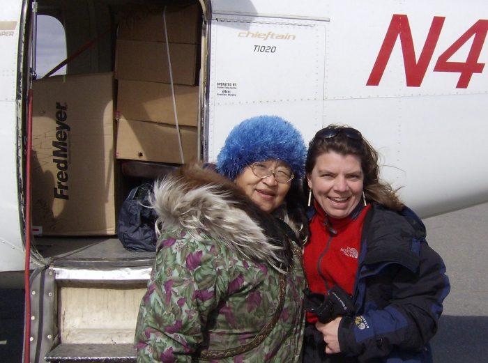 Collaborators Sophie &quot;Eqeelana Tungwenuk&quot; Nothstine (left) and Jean E. Balestrery (right). Photo courtesy of Jean Balestrery.