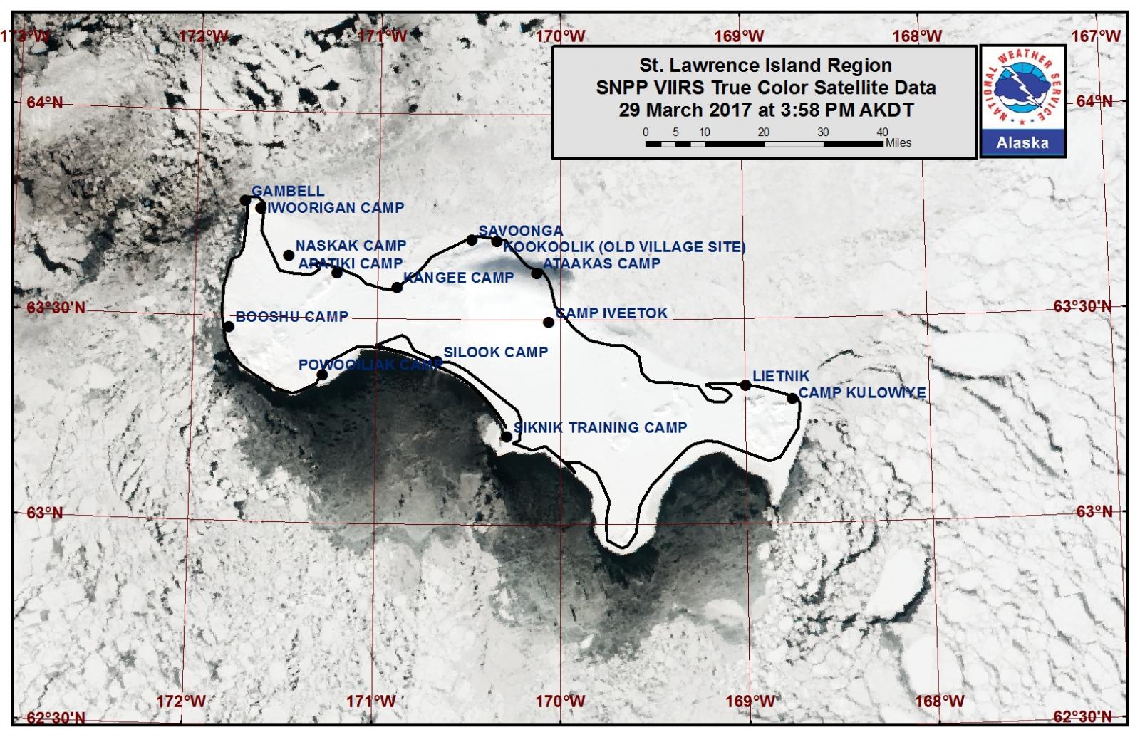 St. Lawrence Island region true color satellite image