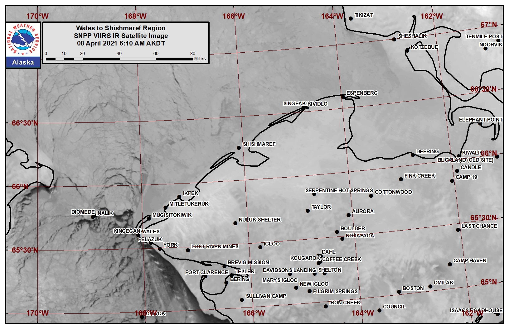 Wales to Shishmaref area satellite image