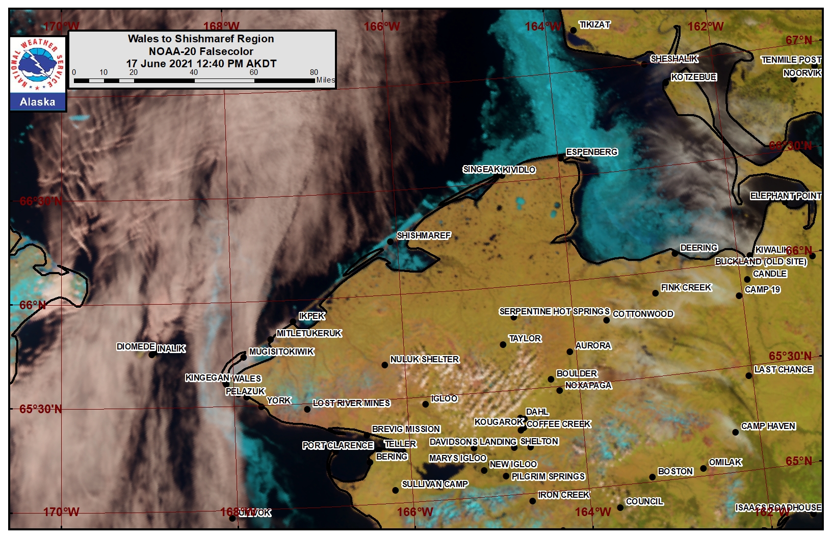 Wales to Shishmaref Area Satellite Image