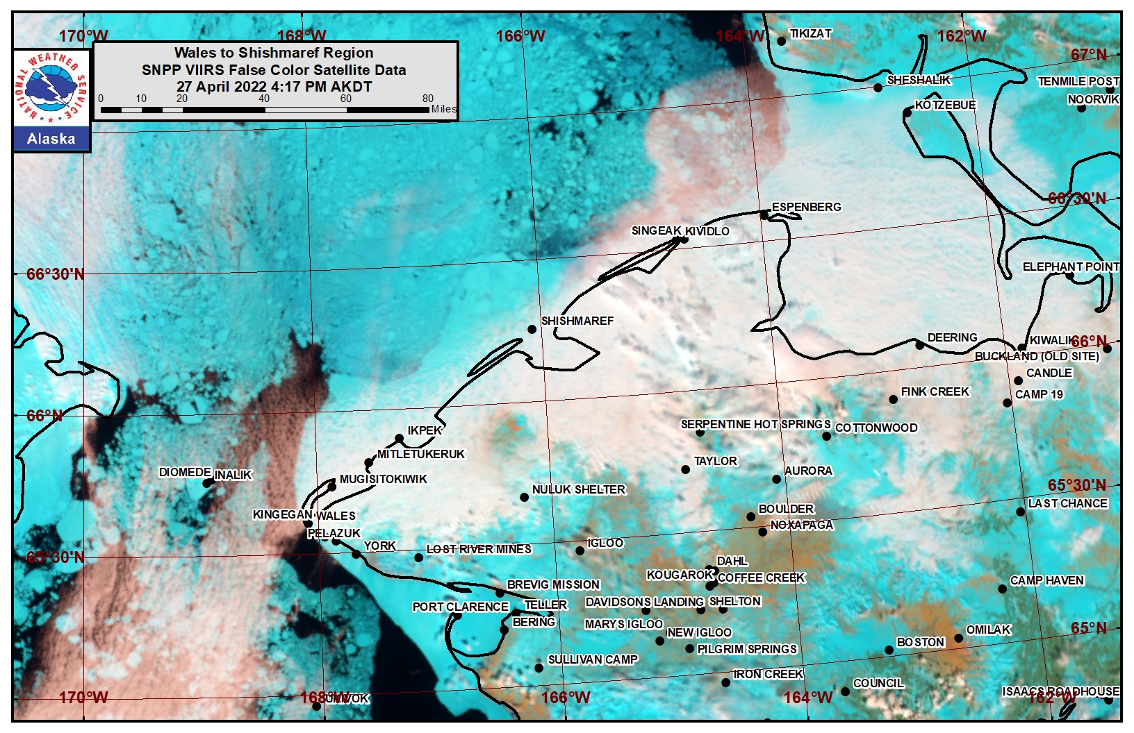 Wales to Shishmaref Area Satellite Image