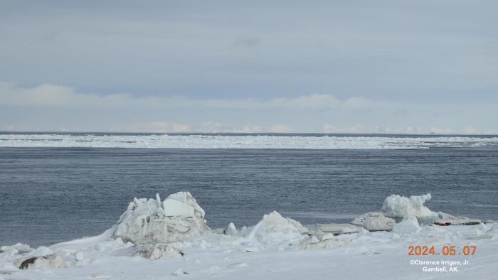 Weather and sea-ice conditions in Gambell, AK. Photo courtesy of Clarence Irrigoo, Jr.