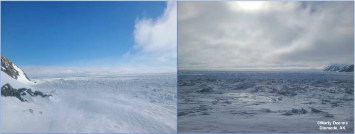 Weather and sea-ice conditions in Diomede. Photos courtesy of Marty Eeleengayouq Ozenna.