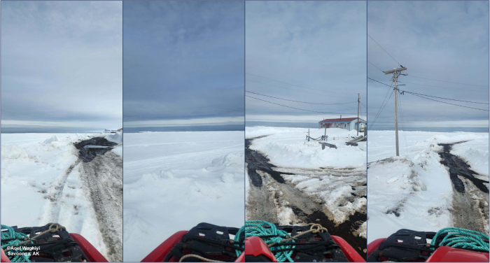 Weather and sea-ice conditions in Savoonga. Photos courtesy of Aqef Waghiyi.